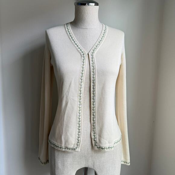 Ann Taylor 100% Silk Cardigan – Embroidered Trim, Size Small - Picture 2 of 8